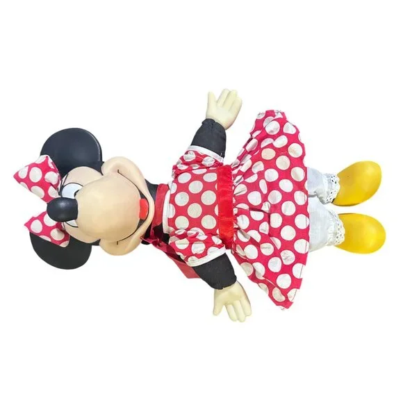 Vintage Minnie Mouse Doll 14" Red Polka Dot Dress Yellow Shoes Lace Detail Disne - Picture 2 of 8
